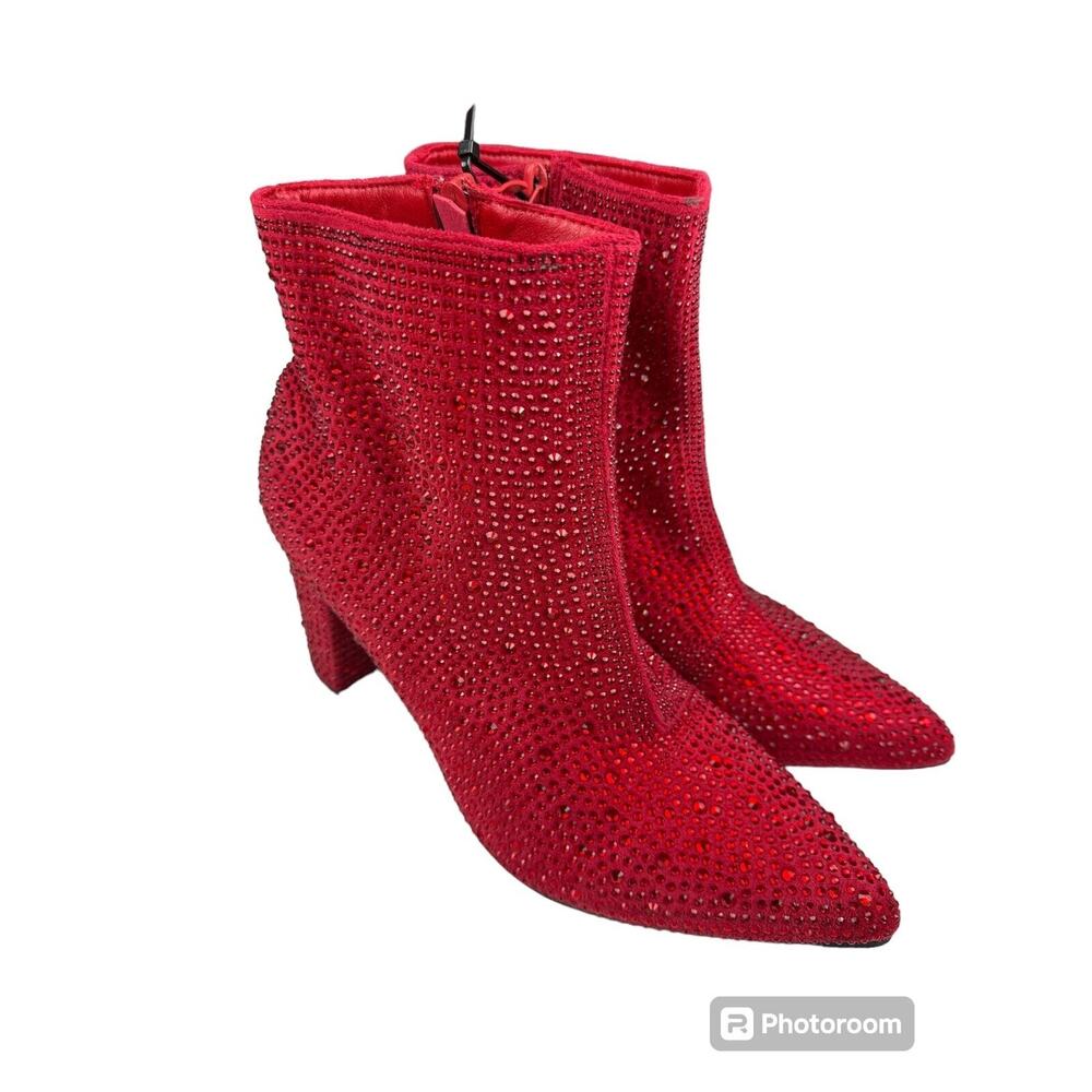 Forever Ankle Boots Womens Size 8.5 Red Booties 3.5 inch Heel